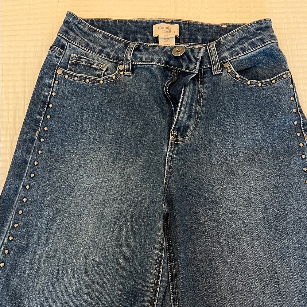 Camila Coelho Blue Flare Jeans with Stud Accents